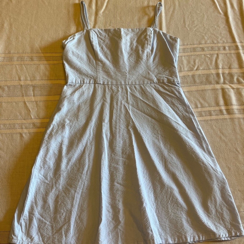 by the way. Blue Pleated Smocked Mini Sundress